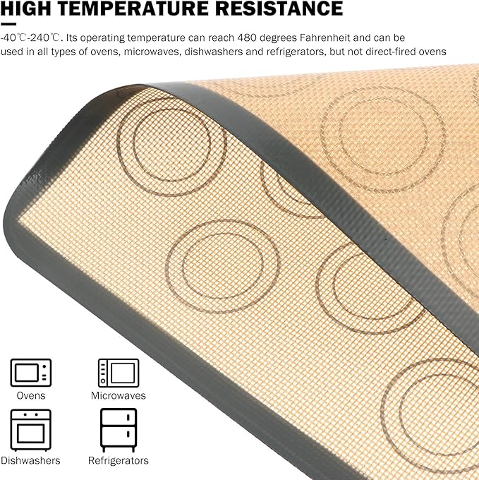 DECHOUS 3 Pcs Silicone Baking Mats 42x29.5cm High Temperature Resistant Fiberglass Nonstick Bake Liners for Oven Pastry Bread Cake Baking Pads with Rounded Coffee Bottom Edges