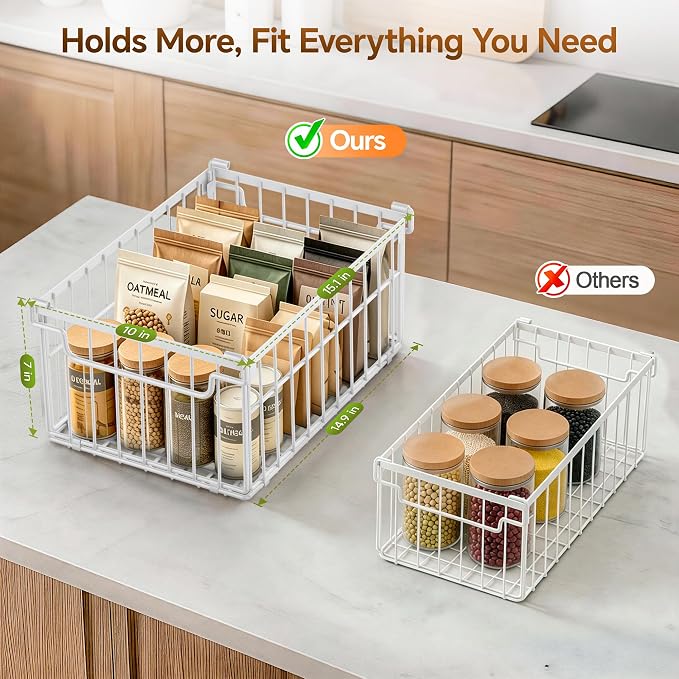Freezer Organizer Bins, Enlarged Stackable Deep Chest Freezer Organizer Bins, Foldable Baskets with Handles, Storage Container Baskets for 5 to 9 Cu.FT Deep Freezer Sort Frozen Meats (white 3 pack)