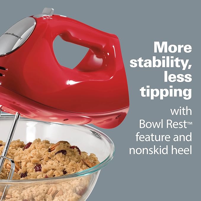 Hamilton Beach 6-Speed Electric Hand Mixer with Whisk,Traditional Beaters,Dough Hooks,Snap-On Storage Case,275 Watts,Red,(Pack of 2)