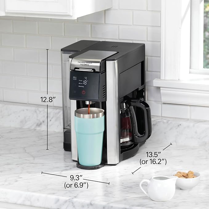 Hamilton Beach Flexbrew Advanced 5-in-1 Drip & Single Serve Coffee Maker | Single Serve Hot & Iced Coffee Maker | 12 Cup Programmable Drip Coffee Maker | Removable 60 oz. Reservoir | Black