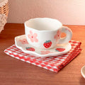Noviko Coffee Mug with Saucer Ceramic TeaCup Unique Coffee Mugs for Women (Strawberry S)