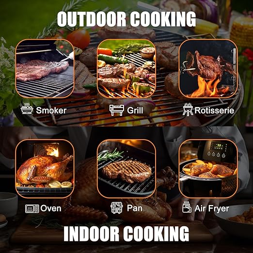 INSMART Wireless Smart Meat Thermometer,330FT Bluetooth Range,100% Waterproof,Precision Cooking Grilling,Multi Sensors,for BBQ,Oven,Grill,Kitchen,Smoker, Rotisserie Turkey Beef (Wood)