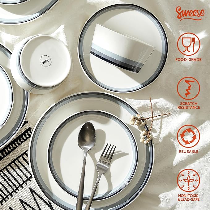 Sweese 12 Piece Dinnerware Sets for 4 - Porcelain Plates and Bowls Set - Scratch Resistant, Dishwasher and Oven Safe Round Dinner Sets - Dish Sets -White and Blue Gradient