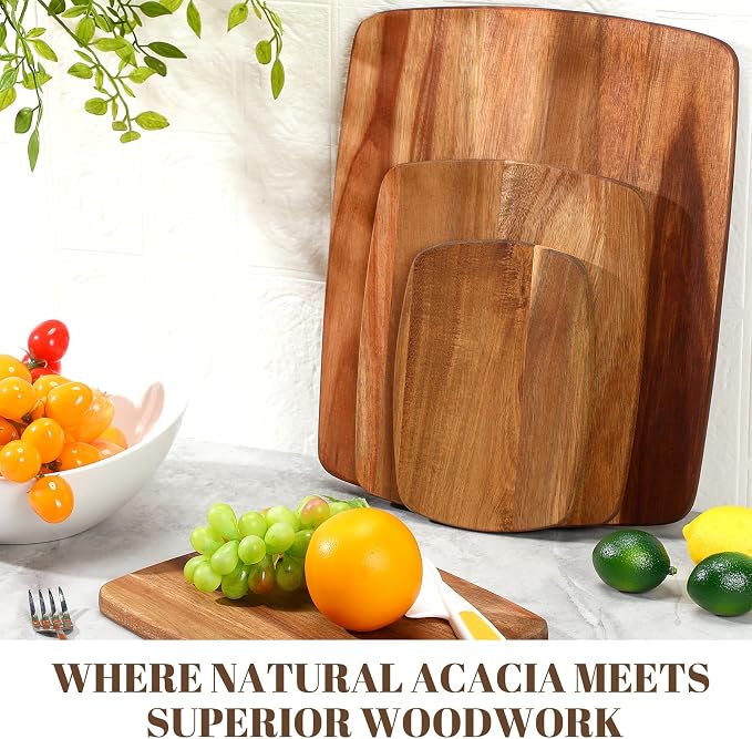 GlikCeil 12 Pcs Thick Acacia Wood Cutting Boards for Kitchen Reversible Wooden Chopping Board Set Double Sided Charcuterie Boards for Meat Cheese Meal Supplies(3 Sizes)