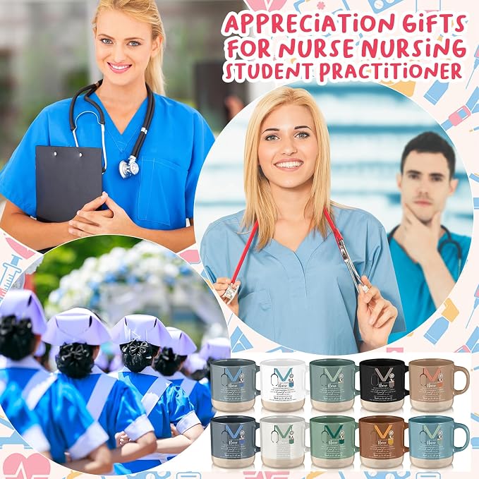 Didaey 10 Pcs Nephrology Nurses Week Gift 2026 Bulk Thank You Mugs Inspirational Ceramic Coffee Mugs 13 oz Appreciation Cups Back to School Gift for Nursing School Teacher Student Staff, 10 Colors