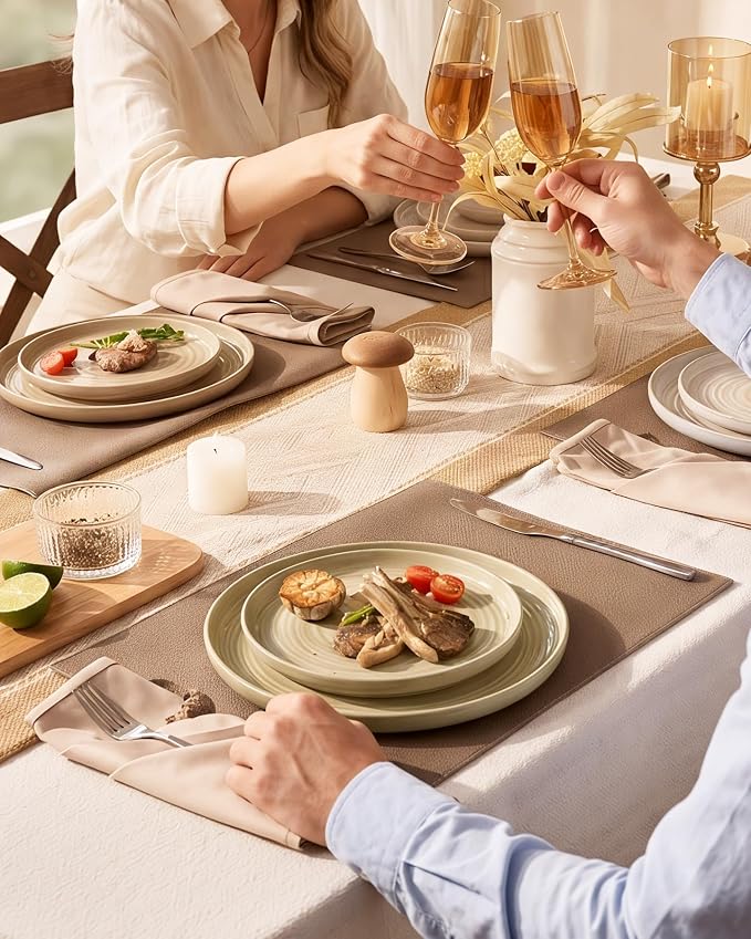 24-Piece Stoneware Dinnerware Sets for 8 - Farmhouse Coupe Plates and Bowls with Speckles & Spirals - Chip & Scratch Resistant, Microwave & Dishwasher Safe - Gift Box, Multicolor