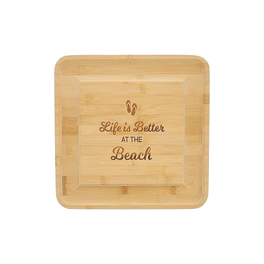 Pavilion - Life Is Better At The Beach - Square Cheese Board & Knife Set with Hidden Drawer, Charcuterie Board, Bread Board, 1 Count - Pack of 5, 13 x 13 x 1.25-Inches