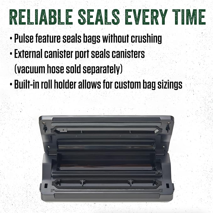 LEM Products MaxVac 100 Vacuum Sealer Machine, Compact Food Vacuum Sealer for Freezer Storage, Includes Bag Roll Holder, Bag Roll