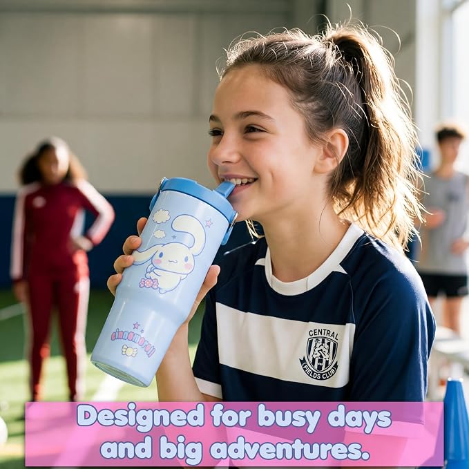 Get Trend Hello Kitty Cinnamoroll 30oz Tumbler with Handle and Straw, Kids Stainless Steel Insulated Water Bottle, BPA-Free, Leak-Proof, Cold for 12h, Hot 5h, Kawaii Gifts for Girls (Blue Cinnamoroll)