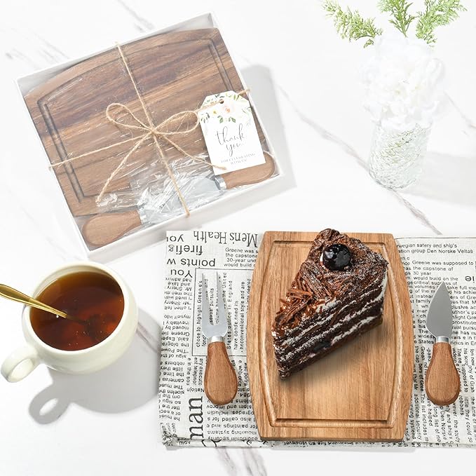 12 Set Baby Shower Prizes For Game Winners Adults,Bridal Shower Gifts,Thank You Gift Bulk,Acacia Mini Cheese Boards Charcuterie Boards with Knives Forks