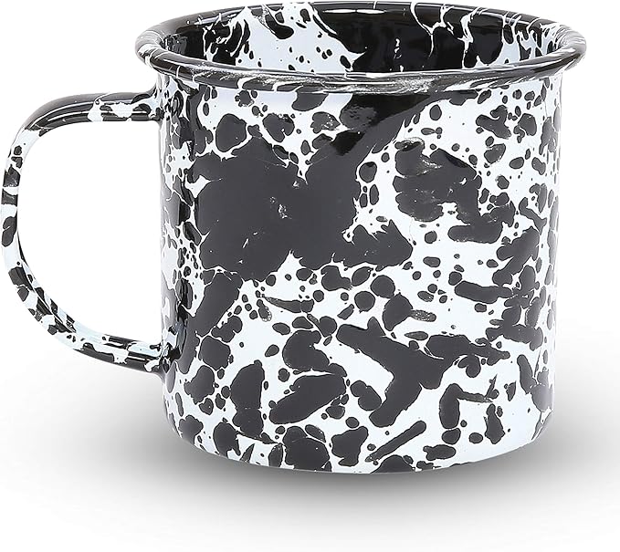 Crow Canyon Home Enamelware Mug, 12 ounce, Black/White Splatter (Set of 4)