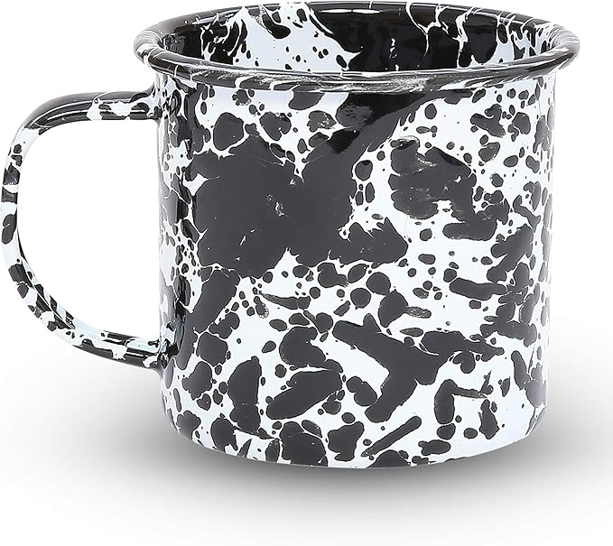 Crow Canyon Home Enamelware Mug, 12 ounce, Black/White Splatter (Single)