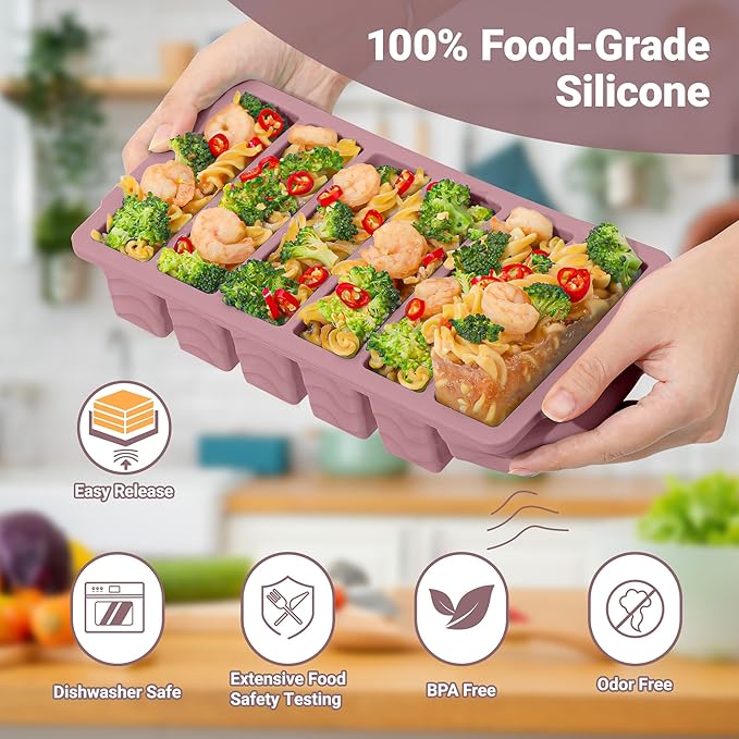 1/2 Cup Silicone Freezer Molds with Lid, 2-Pack Silicone Freezer Trays for Soup, Sauce & Broth – Meal Prep Containers, Large Ice Cube Tray, Oven & Dishwasher Safe