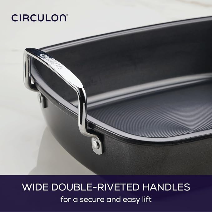 Circulon Ultra-Lasting Nonstick Roasting Pan with Rack, Roaster Pan with Easy Serve Rack, 17-Inch x 13-Inch, Black