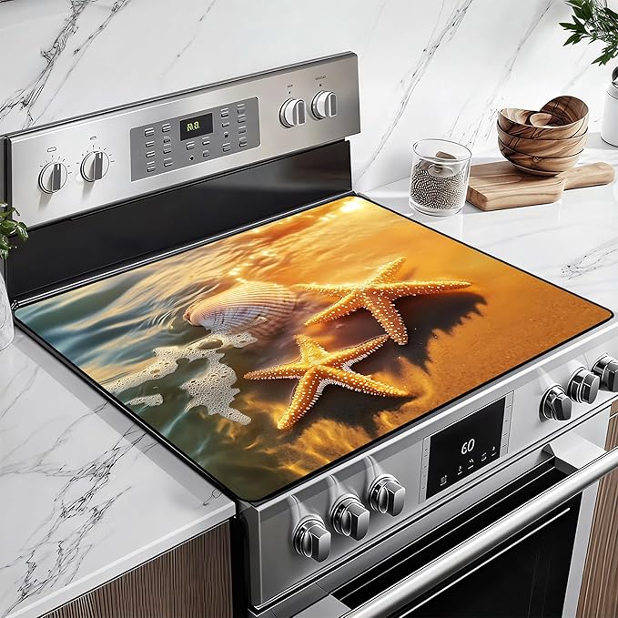Heat-Resistant Glass Stove Top Cover with Anti-Slip Rubber Coating – Electric Stove Protector, Scratch-Resistant, Expands Counter Space, Stylish Kitchen Decor (Starfish)