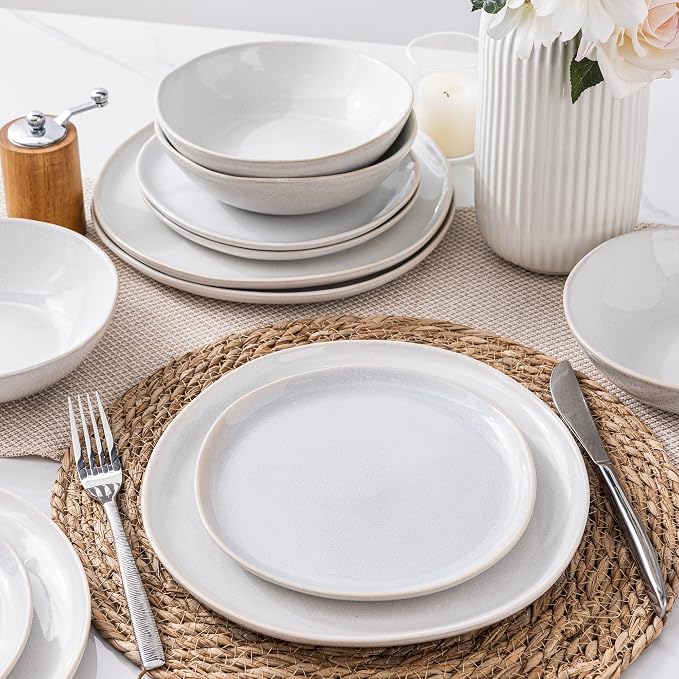 AmorArc Ceramic Dinnerware Sets,Handmade Reactive Glaze Stoneware Plates and Bowls Sets,Highly Scratch Resistant | Dishwasher & Microwave Safe Dishes Set,Service for 4 (12pc)