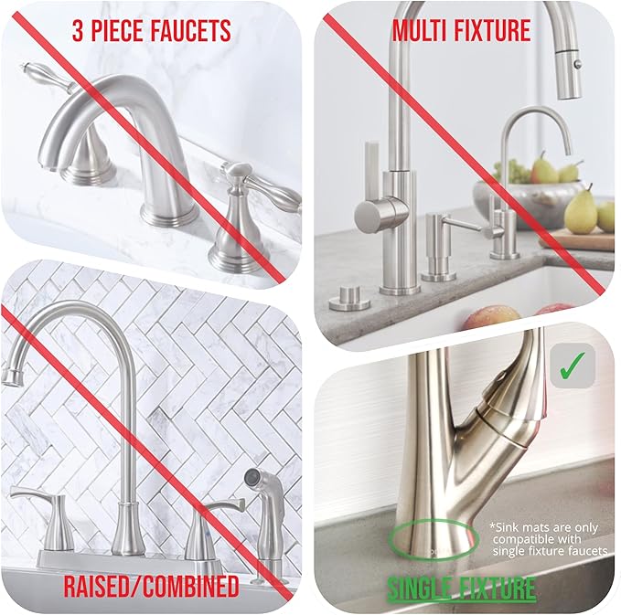 Ternal Sinkmat for Kitchen Faucet, Original Design, Absorbent Microfiber Fabric, Machine Washable Splash Guard & Drip Catcher For Around Faucet Handle [2 Pack] (Gray, Standard 15in)