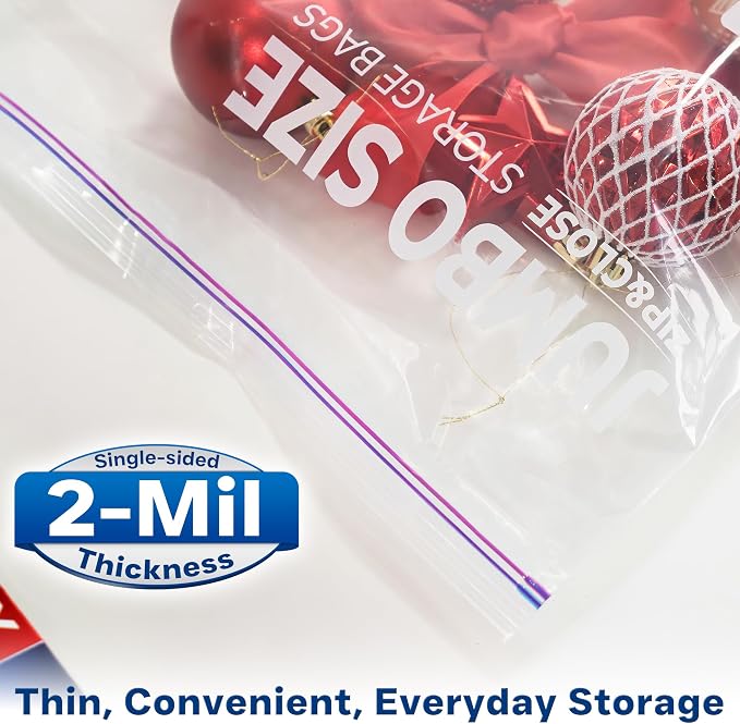 [100 COUNT] 20 GALLON Jumbo Storage Bags, 4Mil Giant Plastic Bags, Double Zipper Extra Large XXL Zip Top Baggies for Clothes Pillow Travel Moving, 24"x32"