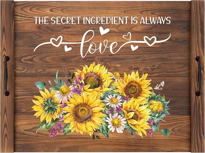 Noodle Board Stovetop Cover with Handles, Sunflower Kitchen Decor Wood Block Covers for Electric & Gas Stove, RV Stove Burner and Sink, Farmhouse Decorative Wooden Tray for Kitchen