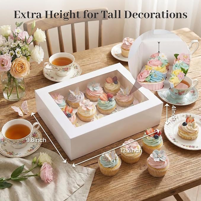 VGOODALL 3PCS White Cupcake Container, 12 Count with Window Boxes Holding 36 Pastry Box for Birthday Holiday Party Bakery Supplies