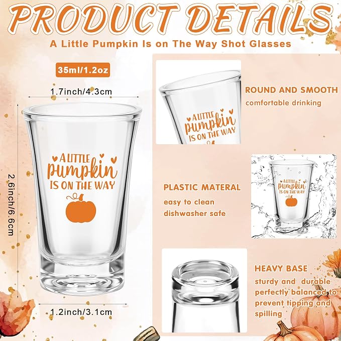 Pickmesh 25 Sets Baby Shower Shot Glasses for Guests Include Acrylic Clear Shot Glasses Thank You Cards Organza Bags Babies Shower Gifts for Gender Reveal Party Supplies (Pumpkin Theme)