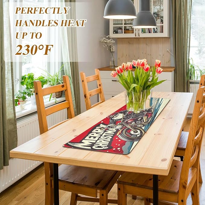 ALAZA Santa Claus Motorcycle Trivet Table Runner 40 Inches Long Trivet for Hot Pots and Pans/Hot Dishes,Table Protector Heat Up to 230F, Decorative Hot Plates Mat for Kitchen Countertop