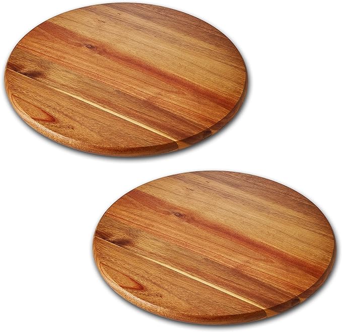 Acacia Wood Lazy Susan Wood Turntable Tray Cabinet Organizer, 12" (Two Pieces)