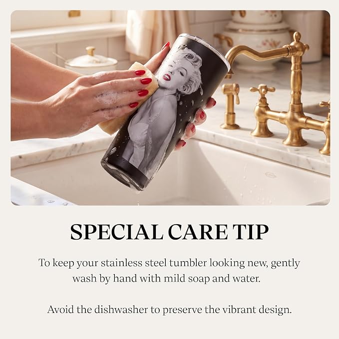 Dragon Glassware x Marilyn Monroe 100th Celebration Tumbler, 24 oz - MM100 | Vacuum Insulated Stainless Steel Tumbler with Straw & Lid; Double Walled Tumbler with Straw Charm; Marilyn Monroe Cup