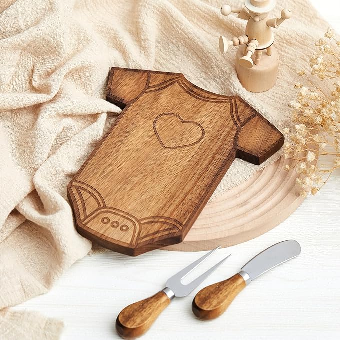 Ziliny 50 Set Baby Shower Gifts for Guest Prizes Clothing Shaped Mini Charcuterie Board Small Cheese Cutting Board Set with Knives Forks Baby Shower Party Favor Thank You Return Gifts (Acacia Color)