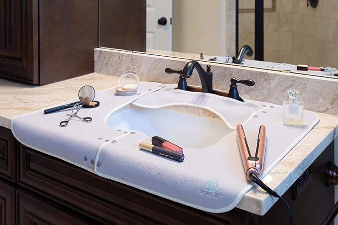 Sink Splash Guard - Home Essentials Faucet Mat for Clean and Dry Bathroom Counter - Absorbent Fast Drying Non Slip Protector - Soft Microfiber with Waterproof Rubber Grip - Washable - Gray