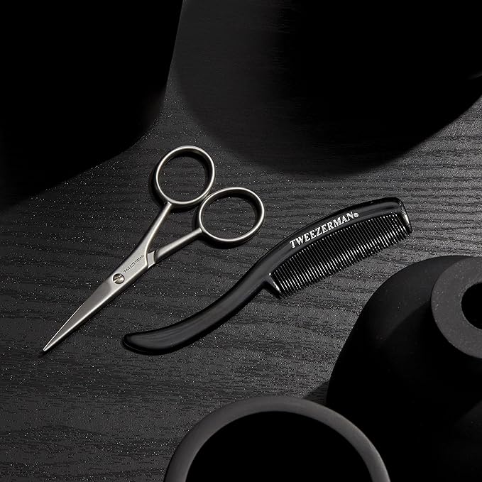 Tweezerman G.E.A.R. Moustache Scissors and Comb, Black