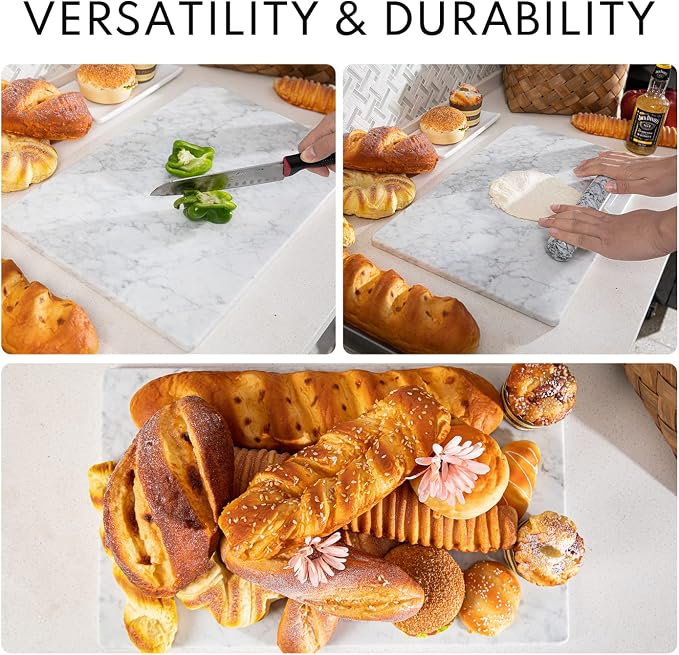 Lovdeco Marble Cutting Board, Pastry Board For Kitchen, Carrara White Marble Slab Gift With Non-Slip Feets, 12x20 Inch, 1 Piece