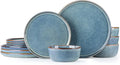 AmorArc Stoneware Dinnerware Sets for 4,Round Reactive Glaze Ceramic Plates and Bowls Set,Highly Scrath Resistant Dishware | Dishwasher & Microwave Safe Dishes Set,Service for 4 (12pc)