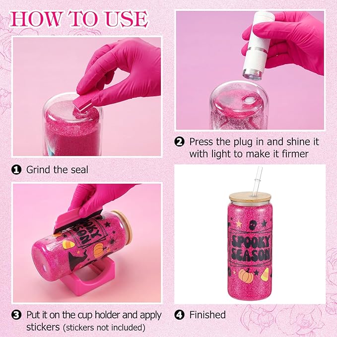 LemonRoad 15 Pcs Snow Globe DIY Tumbler Tool Kit Include Storage Box Squeeze Bottle Funnel Silicone Cup Cradle Measuring Cup Flashlight for Beginner Making Supplies Thanksgiving Day Gifts (Hot Pink)