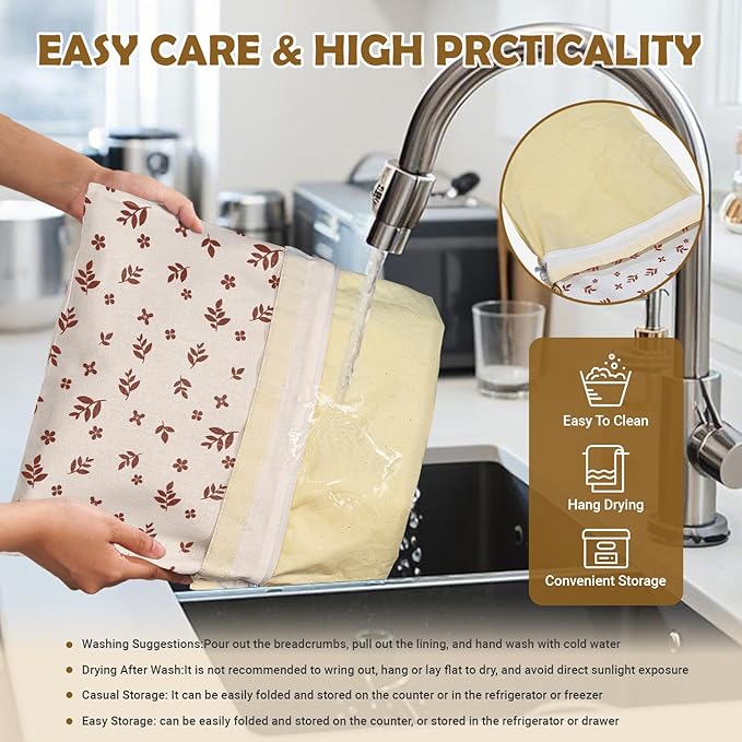 Large Linen Beeswax Bread Bags(2 Pack) Sourdough Bread Bags Reusable Double-Lock Freezer Baking Container Gift Giving for Homemade,Loaf,Sourdough,Food Storage (Flowers 1)