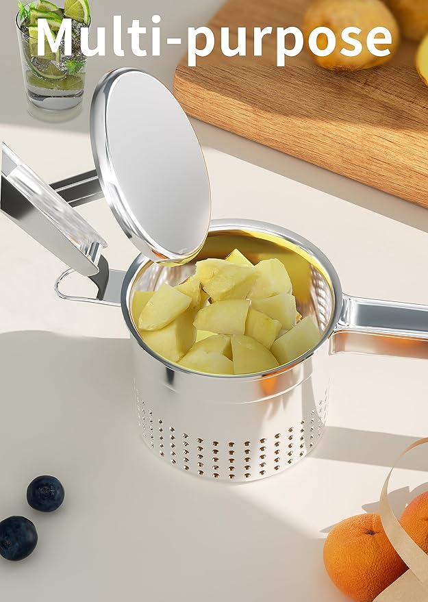 GloTika Large 15oz Potato Ricer, Heavy Duty Stainless Steel Potato Masher with Ergonomic Handle, Masher and Ricer Kitchen Tool for Mashed Potatoes, Noodle Maker