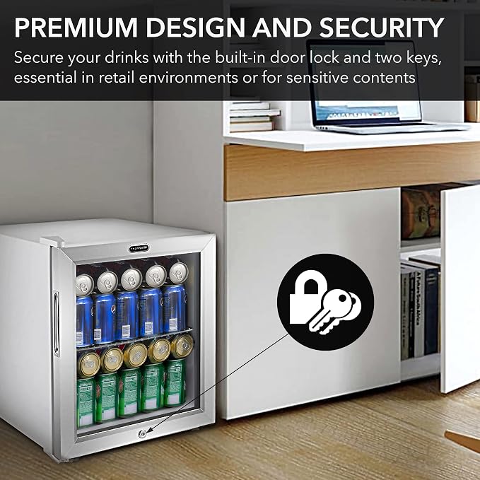 Whynter Beverage Refrigerator with Double-Layer Glass Door, 68-Can 1.6 Cu Ft Freestanding Drink Mini Fridge, BR-062WS, Stainless Steel