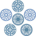 Silicone Trivets for Hot Dishes, Hot Pots and Pans, Modern Silicone Hot Pads for Kitchen, Multi-Use Intricately Carved Trivet Mat for Contertop, Blue Round Pot Holders for Table Top Pack 6