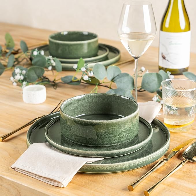 AmorArc Ceramic Dinnerware Sets, Handmade Reactive Glaze Stoneware Plates and Bowls Sets,Highly Chip and Crack Resistant | Dishwasher & Microwave Safe Dishes Set, Service for 4 (12pc)
