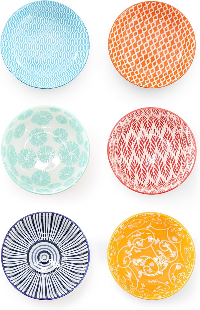 Elama Giovanna 6 Piece Assorted Design Porcelain Multi-Color Graphic Bowl Set, Tableware, Serveware, Dinnerware Set, Bowl Set (6 Piece)