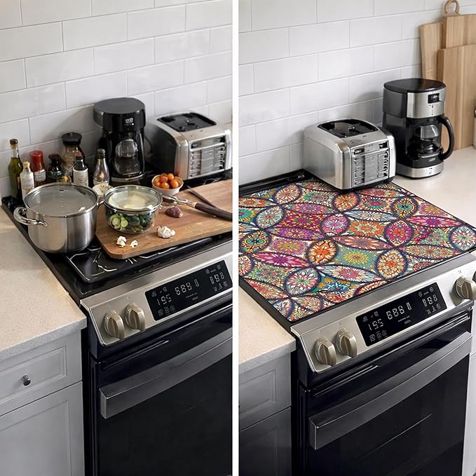Decorative Electric Stove Top Covers, Heat Resistant Silicone Stove Cover Mat, Stove Top Protectors for Electric Flat Glass Stoves, Adds Extra Counter Space for Small Kitchens and Apartments