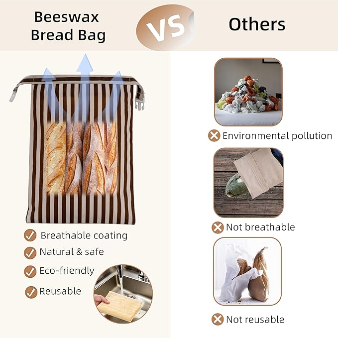 Beeswax Bread Bags for Sourdough - Extra Large 17"×12.5", 2 Pack Reusable Organic Cotton Linen Bread Storage Bag, Keeps Bread Fresh Naturally, Eco-Friendly Homemade Bread Bag