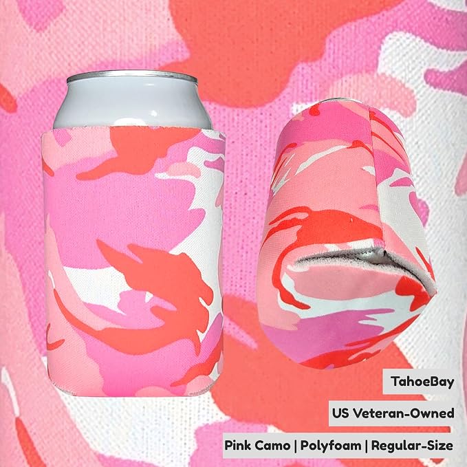 TahoeBay Bulk Blank Beer Can Cooler Sleeves (50-Pack) Sublimation Blanks for Vinyl Plain Soft Foam Can Sleeves Coolers for Soda Cans & Bottles Black, White, Assorted Solid Color (Pink Camo)
