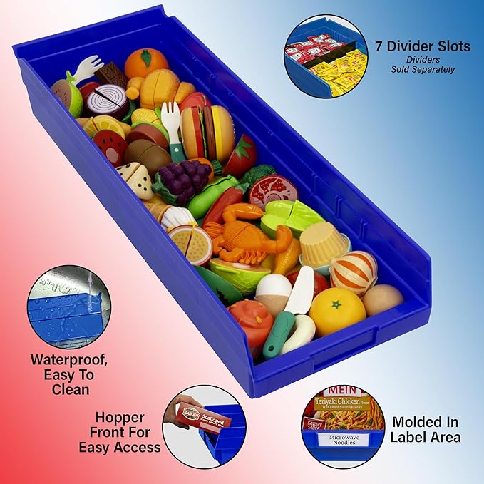 Akro-Mils 30184 Plastic Shelf Bins, Heavy Duty Storage Bins for Garage, Closet, and Drawer Organization, 24" x 8" x 4", Yellow, 6-Pack