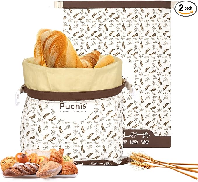 Beeswax Bread Bags for Homemade Bread & Sourdough, Elegant 2-Pack XL Reusable Cotton Bread Storage Bags, Beeswax Lined, Freezer Safe 17×13 in – PUCHIS | Breathable cotton