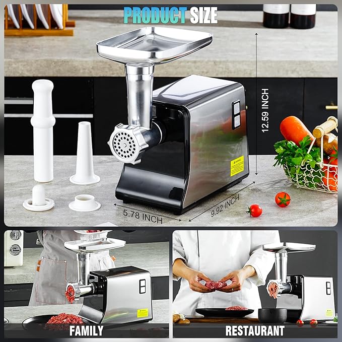 5.0 Upgrade Electric Meat Grinder【3500W Super Motor】【SGS Certified SUS304 Blade & Plate】3-Second Fast Meat Grinding, Perfect For Meat Grinders For Home Use (Black)