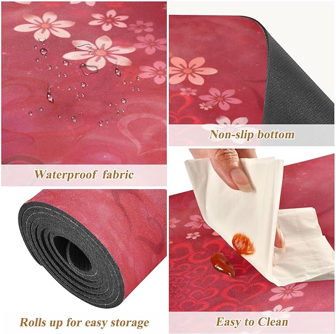 Valentines Trivet Table Runner 40 Inches Long Floral Heart Print Heat Resistant Hot Pad Multi Purpose Mat for Hot Pots Pans Kitchen Countertops