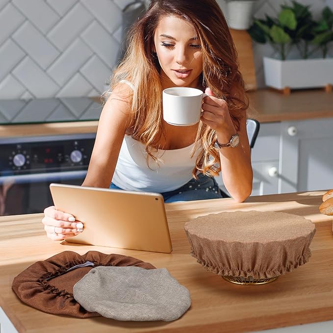 Patelai 10 Pcs Bowl Covers Reusable in 5 Size Stretch Cloth Fabric Elastic Food Storage Bowl Covers Bread Sourdough Lids for Proofing Food Fruits Leftover(Brown,Earth Tone Style)