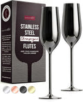 Gusto Nostro Stainless Steel Black Champagne Flutes Set of 2 - Unique, Unbreakable, Colorful Metal Champagne Glasses - Modern Toasting Flutes - Luxury Wedding Gifts for Couple - Wedding Registry Idea