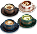YUN TAO 8 oz Ceramic Cappuccino Cups and Saucers Set of 4, Latte & Cappuccino Mugs Coffee Set for Latte Art, Home Kitchen & Daily Use